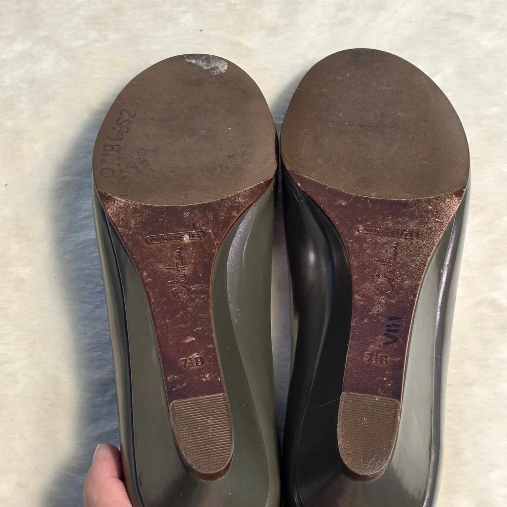 VTG Cole Haan NikeAir Peep Toe Micro Wedge Pumps Gray Patent Leather Women 7.5 B